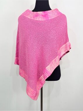 Yak Magik Bright Pink Woven Tweed Whimsical Boho Artsy Asymmetrical Poncho